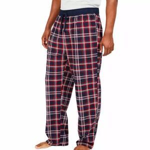 Nautica Pajama Pants Men’s Medium Red White Blue Plaid Flannel Pockets.